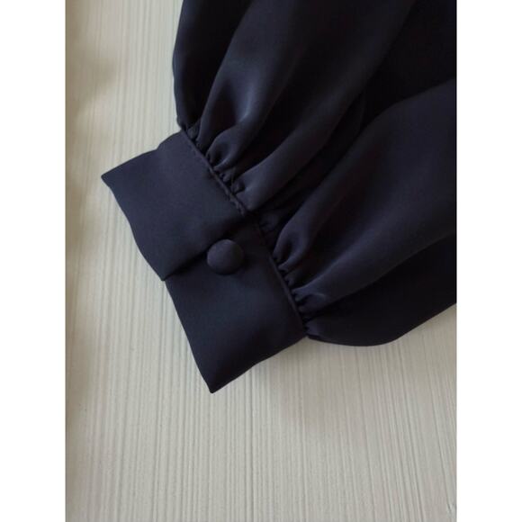 Ramy Brook NWT Foxy Blue Satin Ruched V-Neck Mini Dress Long Sleeve Size 2 - Picture 8 of 13